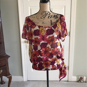 Twentyone Floral Side Tie Scoop Neck Blouse Top Sz. L